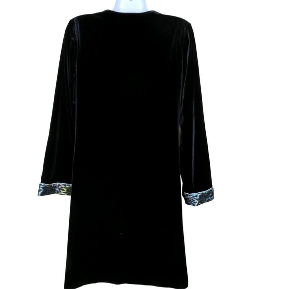 Vintage Oscar De La Renta Pink Label Black Velvet Tunic Top Leopard Print Trim S - Picture 11 of 11